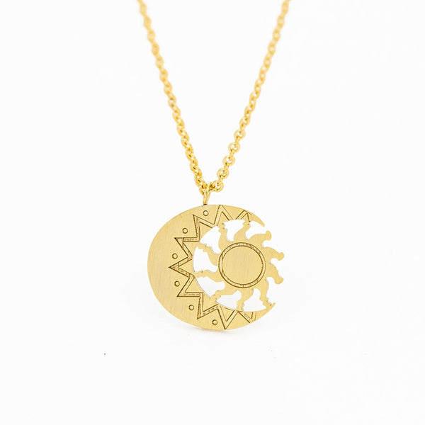 Antique Moon And Sun Charm Necklace Women's Fashion Jewelry Stainless Steel Astrology Tattoo Necklace Collier Bijoux Femme Bff